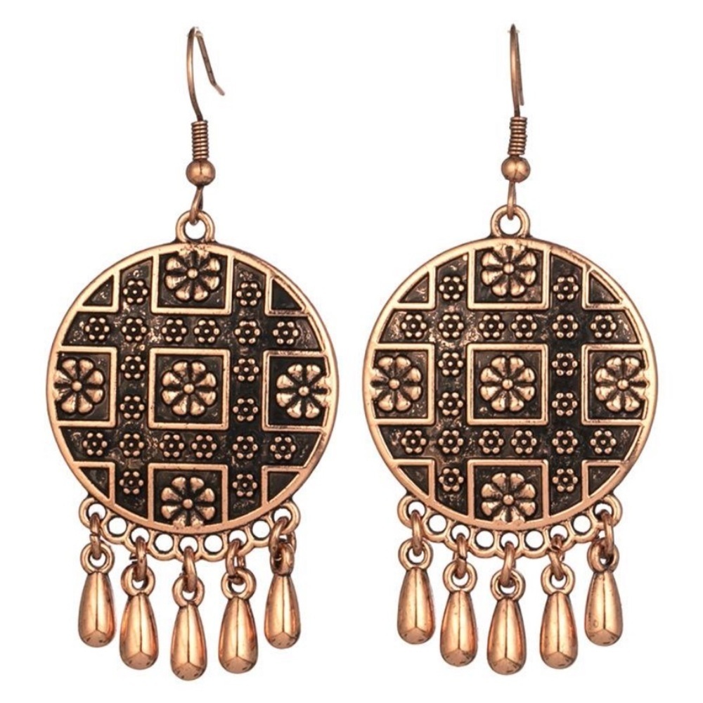 Boho Rose Gold Round Beaded Fringe Drop Earrings
